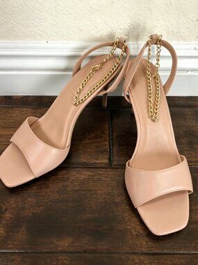 NEW LOOK Ankle Chain Heeled Sandal In Camel-brown US SIZE 8